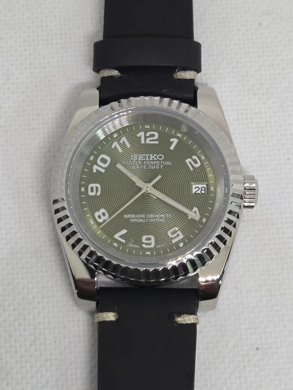 Custom 39mm Automatic Seiko Mod Watch Datejust with Olive Green Dial NH35